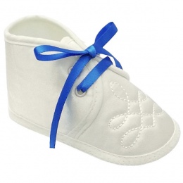 Baby Boys Ivory Satin Royal Blue Ribbon Shoes